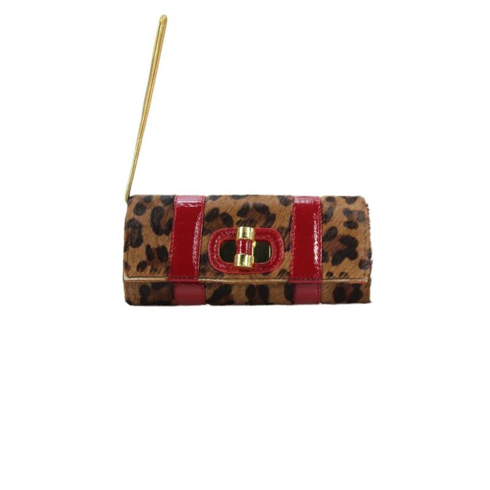 Tarah Smith Womens Pony Hair Leopard Print Clutch Handbag Brown